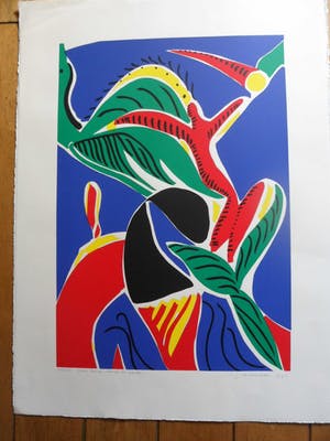 Yolande Brouwers - Zeefdruk. Titel, "Dans tussen hemel en aarde". kopen? Bied vanaf 30!