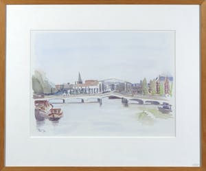 Pat Houkes - Aquarel op papier, Magere brug Amsterdam - Ingelijst kopen? Bied vanaf 35!