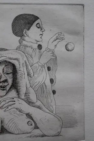 Herman Berserik - Monochrome 1976 "Ets "vrouwelijk naakt en pierrot" - uniek eigen druk exemplaar kopen? Bied vanaf 36!