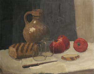 Herman Kuyt - Olieverf op doek, Stilleven met kruik en appels - Ingelijst kopen? Bied vanaf 1!