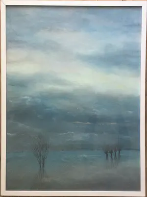 Ted Licht - Overstromend rivierlandschap | grote kleuren krijttekening - ingelijst kopen? Bied vanaf 50!