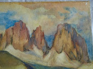 Klaas Pijlman - Aquarel , Sassolungo , Dolomieten , Italië – 1968 kopen? Bied vanaf 40!