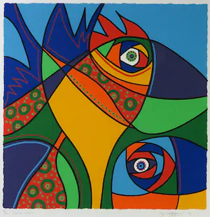 Marianne Naerebout - Zeefdruk, Tropical Birds - Ingelijst kopen? Bied vanaf 50!