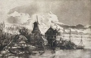 AcheterJan van Rijsewijk - landschap met molen en kade? Enchérissez de 10!