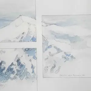 Cornelia van Beveren - potloodtekening - Besneeuwde bergtoppen - ingelijst kopen? Bied vanaf 95!