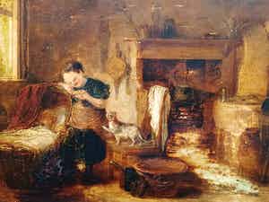 Niet of onleesbaar gesigneerd - Vrouw aan wieg. verkocht voor € 1!