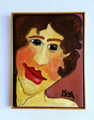 Piet Schopping - Outsider Art - groot acrylverf op doek - dames portret - gesigneerd kopen? Bied vanaf 70!