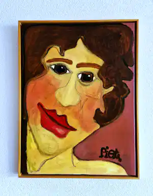 Piet Schopping - Outsider Art - groot acrylverf op doek - dames portret - gesigneerd verkocht voor € 70!