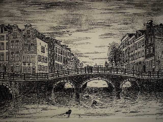 Niet of onleesbaar gesigneerd - gesigneerde Ets "Amsterdam Keizersgracht" j.h. Kruger 1977 kopen? Bied vanaf 1!