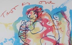 Anton Heyboer - Gouache en krijt op papier, Trust is one - Ingelijst (Groot) kopen? Bied vanaf 300!