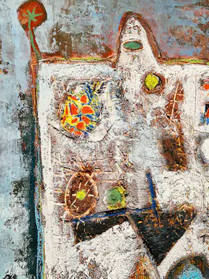 Hannes Postma - grote 1962 gemengde techniek (pastel, klei, acrylverf ea) "Self absorbed" kopen? Bied vanaf 84!