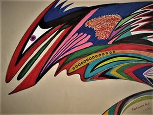 Paul Koning - Bijzonder Psychedelisch jaren 70 Pastel (ViltStift) "Kop zonder Kip" gesigneerd kopen? Bied vanaf 10!