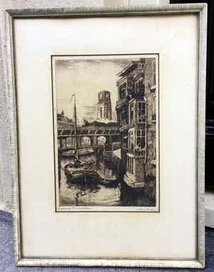 Jan Sirks - C3842-4, ets, Rotterdam, r.o. gesigneerd verkocht voor € 75!