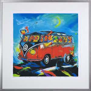 Ad Verstijnen - Zeefdruk, Busje - Ingelijst verkocht voor € 80!