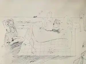 Hannes Postma - Een in 1977 gemaakte grote inkt-tekening "3 nymphen / naaktstrand" kaufen? Bieten Sie von 63!
