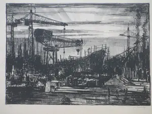 Jan Poortenaar - Scheepswerven Newcastle - 2 Litho's kopen? Bied vanaf 50!