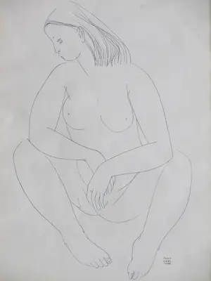 Juus Hartman - Zittend Naakt - Pentekening kopen? Bied vanaf 30!