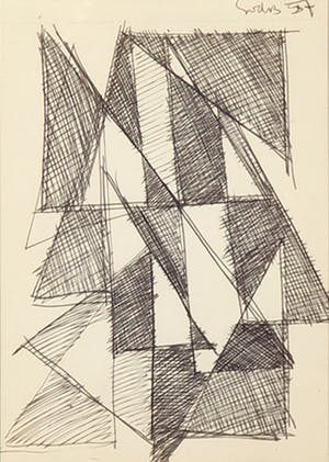 Siep van den Berg - Inkttekening, Abstracte compositie - Ingelijst kopen? Bied vanaf 70!