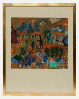 Eugène Brands - grote ingelijste gouache: landschap met Hollandse molen - 1957 kopen? Bied vanaf 2250!