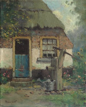 Arnout van Gilst - Olieverf op doek, boerderij met waterpomp – gesigneerd – ca 1945 kopen? Bied vanaf 35!