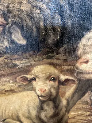 Béla Harmann - Olieverf op doek, Guitige Schapen– ingelijst – ca 1875-1899 - Uniek kopen? Bied vanaf 150!
