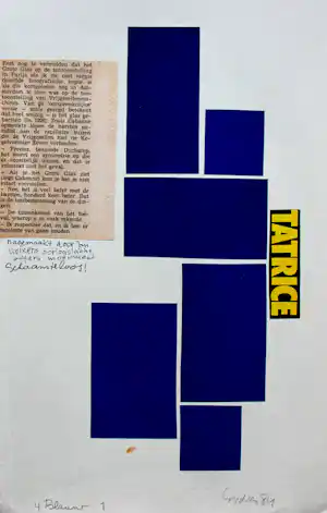 Siep van den Berg - collage + krantenknipsel: 4 blauw 1 - 1984 (gesigneerd!) verkauft für € 51!