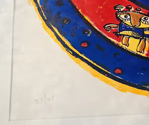 Toyin Loye - Grote kleurrijke zeefdruk "circle of life " kleine oplage (45) netjes ingelijst kopen? Bied vanaf 55!