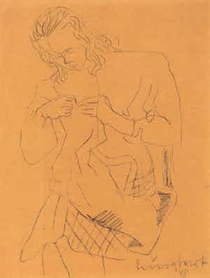 Lucebert - tekening uit 1948, CoBra periode, handgesigneerd, gedateerd en ingelijst verkocht voor € 550!