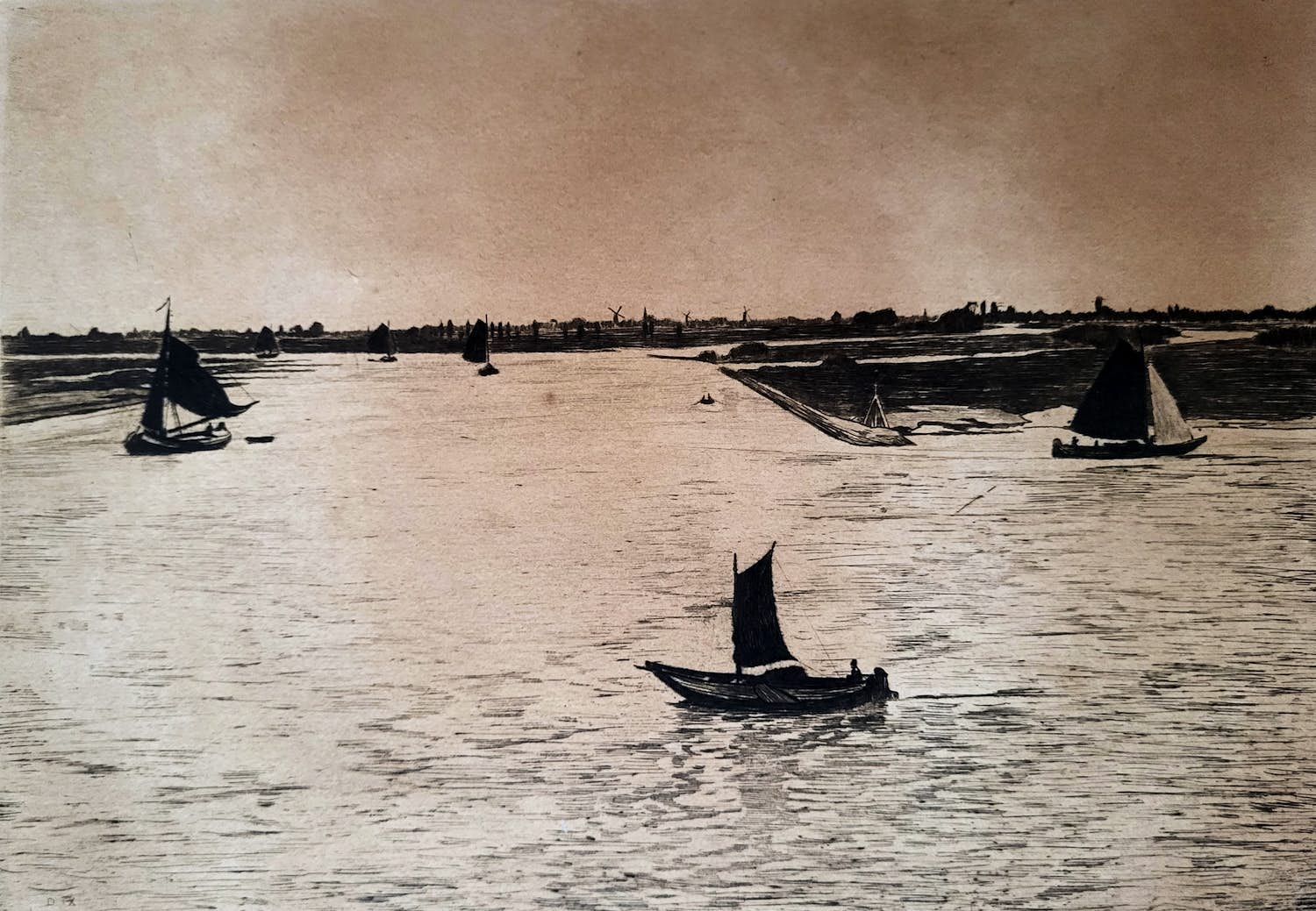 Willem Witsen - Ets,Riviergezicht - no 37, 1900 - gesigneerd verkocht voor € 269!