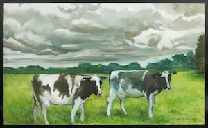 Liz Strick - Olieverf op doek, Two cows kopen? Bied vanaf 1!