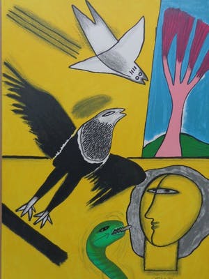 Corneille - GEEL HOOFD & VOGEL / KLEURLITHO / 70x50cm / SIG / 2001 kopen? Bied vanaf 95!