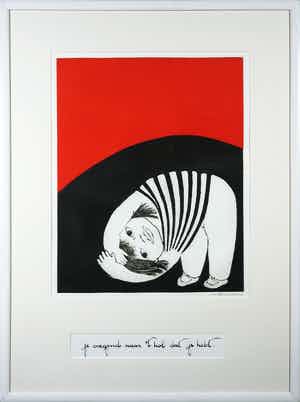 Ans Wortel - Kleurenets, Je voegend naar (...) - Ingelijst verkocht voor € 50!