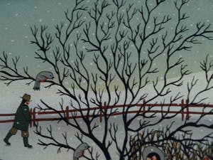 Renate Koblinger-Drobar - Achterglasschildering , Wintergezicht – gesigneerd & ingelijst – ca 1980 kopen? Bied vanaf 1!