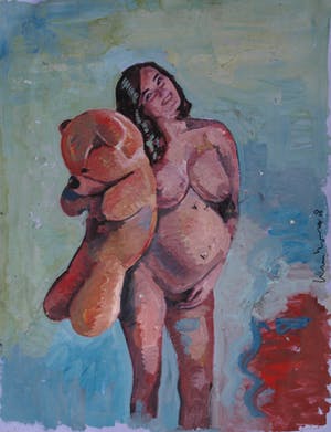 Peter Klashorst - Groot werk op doek , “Vrouw met Teddybeer” – 2018 – 120 x 93 cm kopen? Bied vanaf 350!