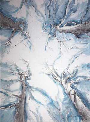 Wim de Bruin - Gemengde techniek op papier, Licht tussen de bomen (Zeer groot) kopen? Bied vanaf 1!