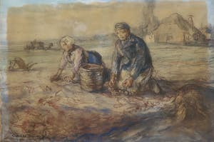 Cornelis de Bruin - Aquarel, Landwerkers - Ingelijst kopen? Bied vanaf 1!