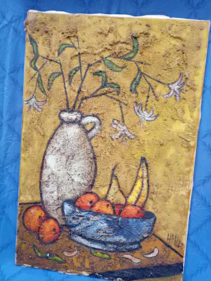 Huub Milder - Stilleven met bloemenvaas en fruitschaal kopen? Bied vanaf 25!