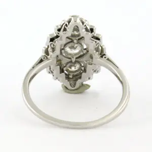 ART DECO Platina en14k wit gouden ring met onyx en old mine cut geslepen diamant kopen? Bied vanaf 660!
