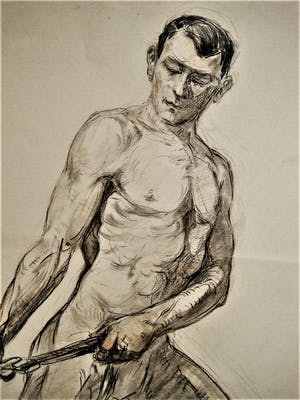 Niet of onleesbaar gesigneerd - omstreeks 1920 - grote pastel/houtskool tekening - mannelijk naakt - gesigneerd kopen? Bied vanaf 1!