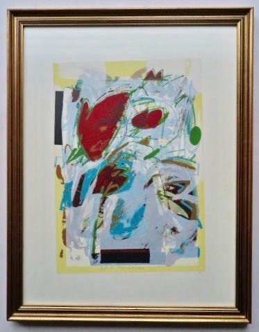 Pieter Vermeulen - Red Hearts and Papillon in landscape - In verguld houten lijst verkocht voor € 29!