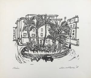 Jos van den Berg - Linosnede - 1958 - 'Nice' - niet ingelijst kopen? Bied vanaf 35!