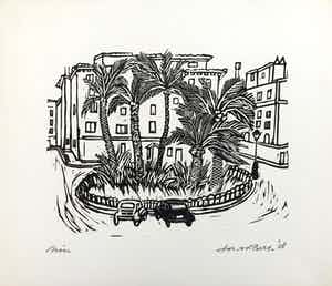 Jos van den Berg - Linosnede - 1958 - 'Nice' - niet ingelijst verkocht voor € 35!