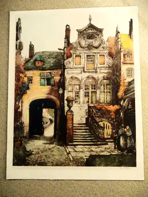 Alfred van Neste - Gekleurde Ets - Geveltje Mechelen verkauft für € 70!
