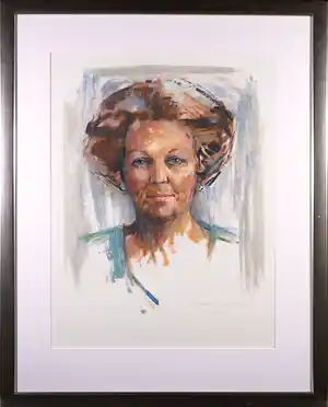 Annelies Hoek - Litho, Portret van (toenmalig) Koningin Beatrix - Ingelijst (Groot) verkauft für € 41!