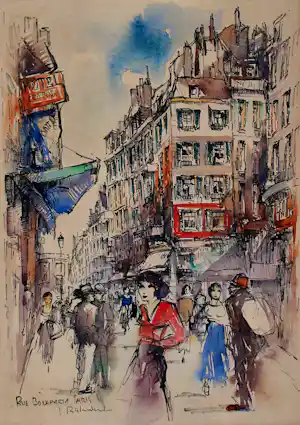 Jan Rijlaarsdam - Ingelijste aquarel: Rue Bonaparte Paris verkauft für € 538!