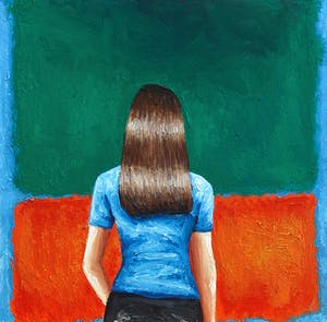 Gerard Boersma - Red, Green On Blue (Vrouw kijkend naar schilderij van Mark Rothko) kopen? Bied vanaf 75!