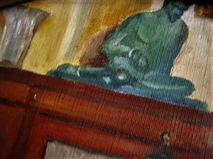 Niet of onleesbaar gesigneerd - Fraai Brits? olieverf 1930 geschilderd interieur / achterkant gesigneerd V.Bell kopen? Bied vanaf 1!