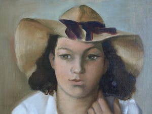 Elly du Clou-Bruggeman - Olieverf op doek , Vrouw met hoed, Zelfportret? – Groot kopen? Bied vanaf 100!