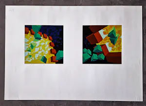Hans Klaui - Zeefdruk - geometr. abstracte composities "93A & 93B" - zeer kleine oplage (26) kopen? Bied vanaf 33!