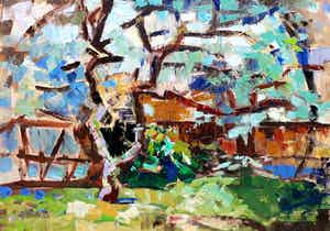 Niet of onleesbaar gesigneerd - Boom, olieverf op doek (netjes ingelijst) verkocht voor € 1!